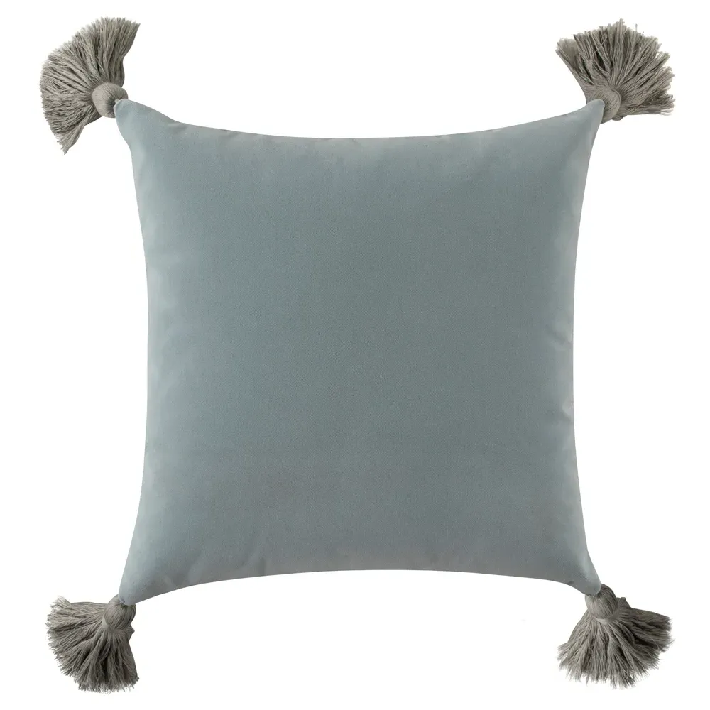 Jules 20x20 Throw Pillow with Tassels - Blue, Velvet image