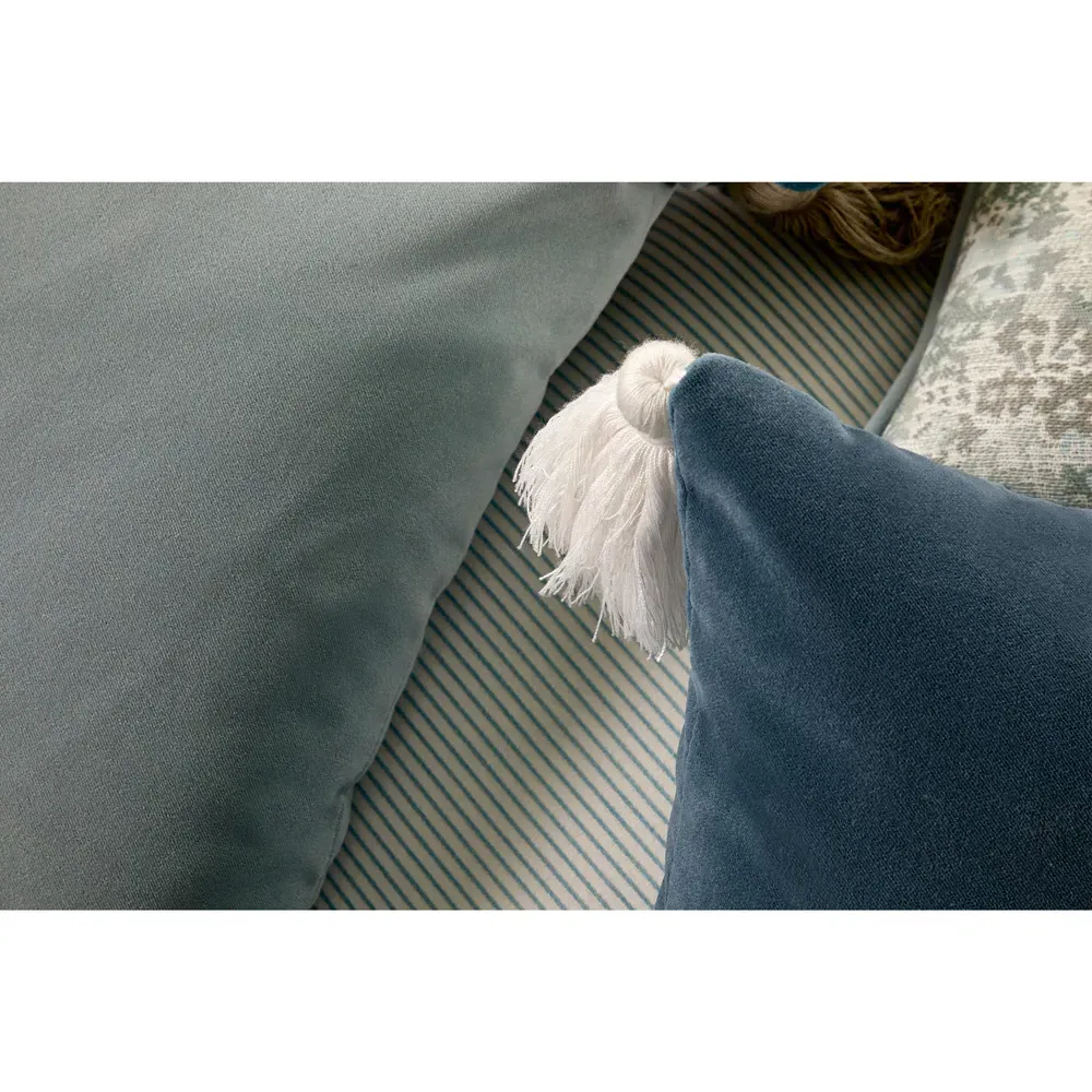 Jules 20x20 Throw Pillow with Tassels - Dark Blue, Velvet