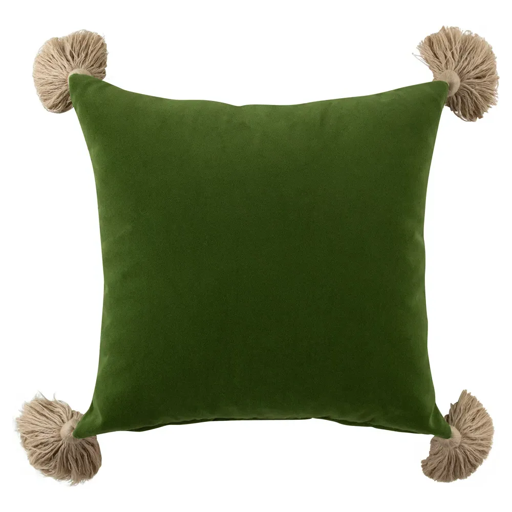 Jules 20x20 Throw Pillow with Tassels - Green, Velvet