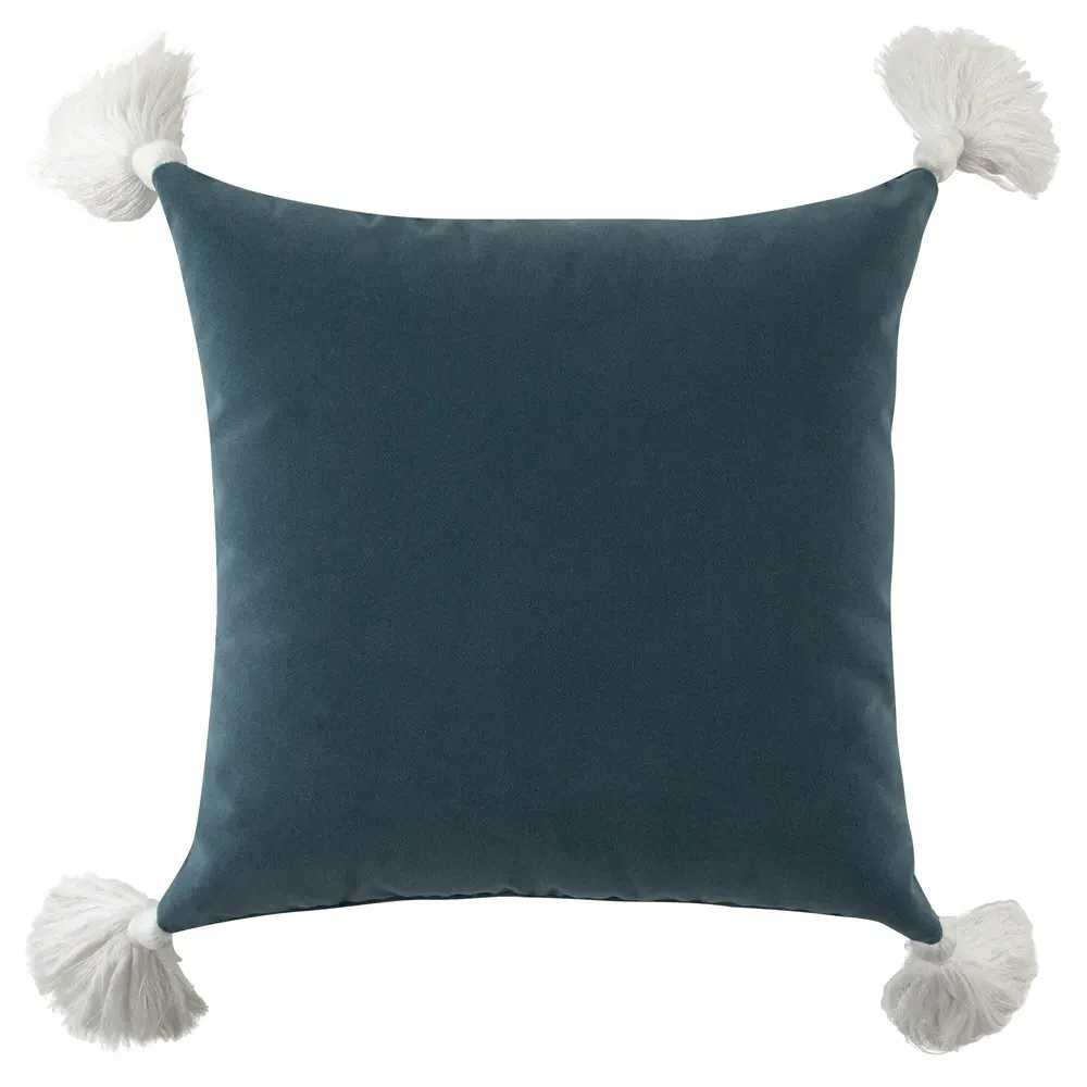 Jules 22x22 Throw Pillow with Tassels - Dark Blue, Velvet