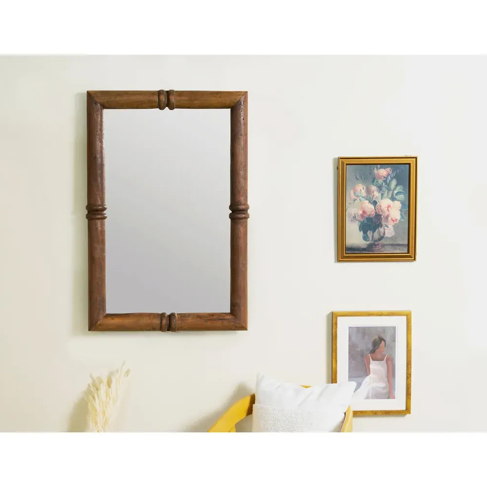 Julia Rectangular Wall Mirror - Brown, Walnut Wood