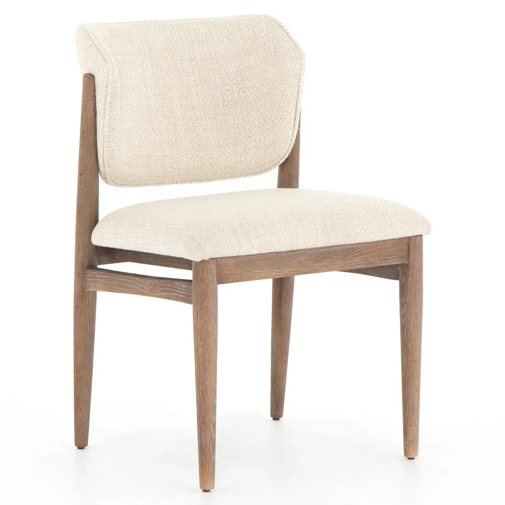 Julie Dining Side Chair - Beige, Whitewash Brown Wood