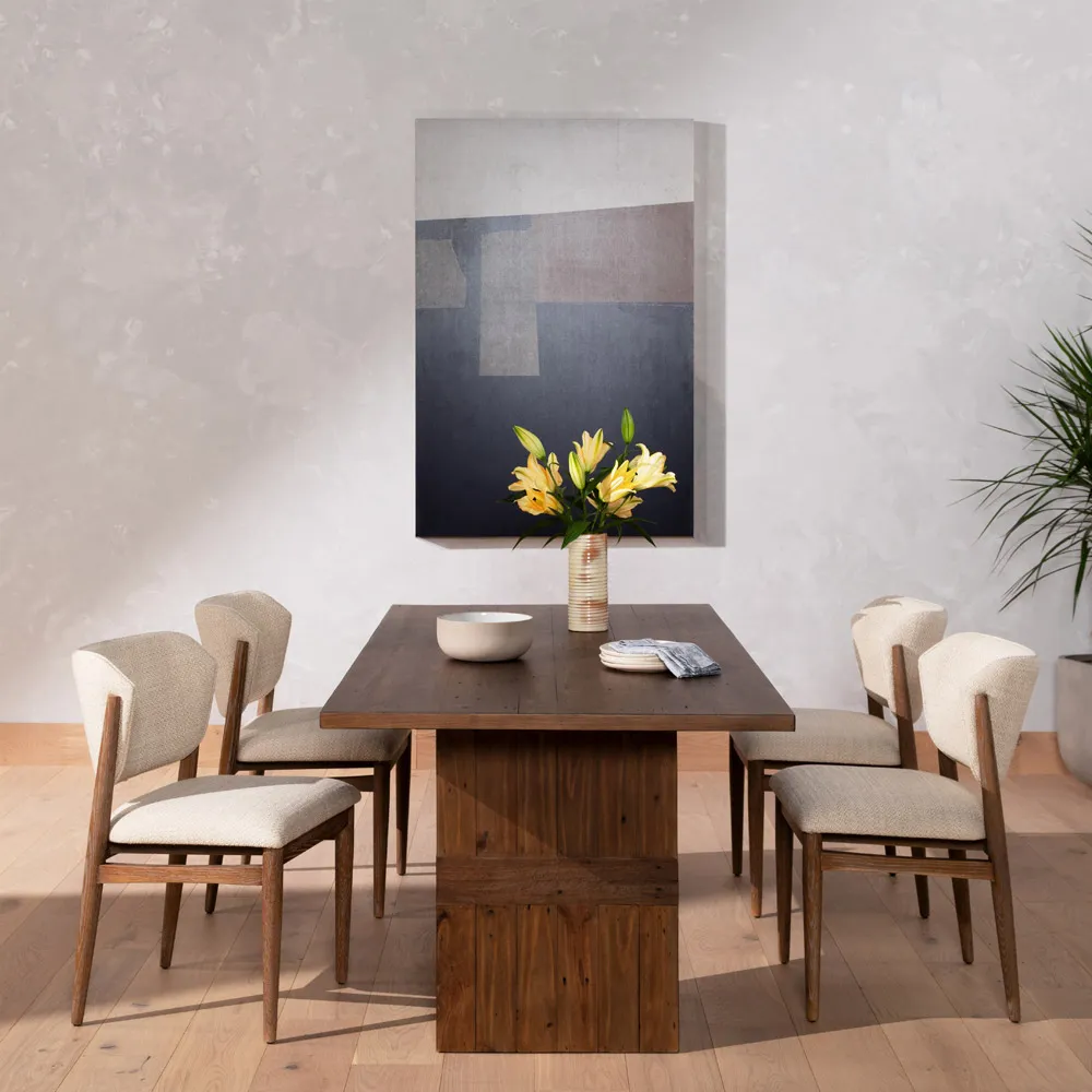 Julie Dining Side Chair - Beige, Whitewash Brown Wood