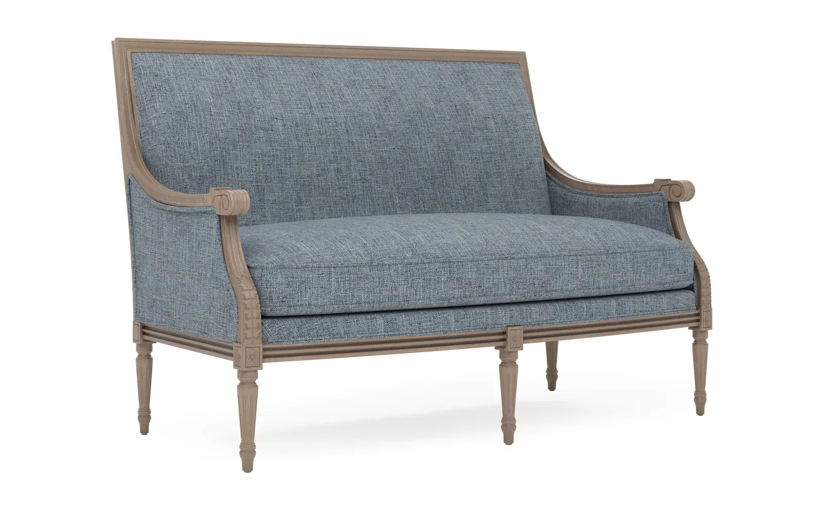 Juliette Textured Weave Settee - Atlantic Blue, Hardwood
