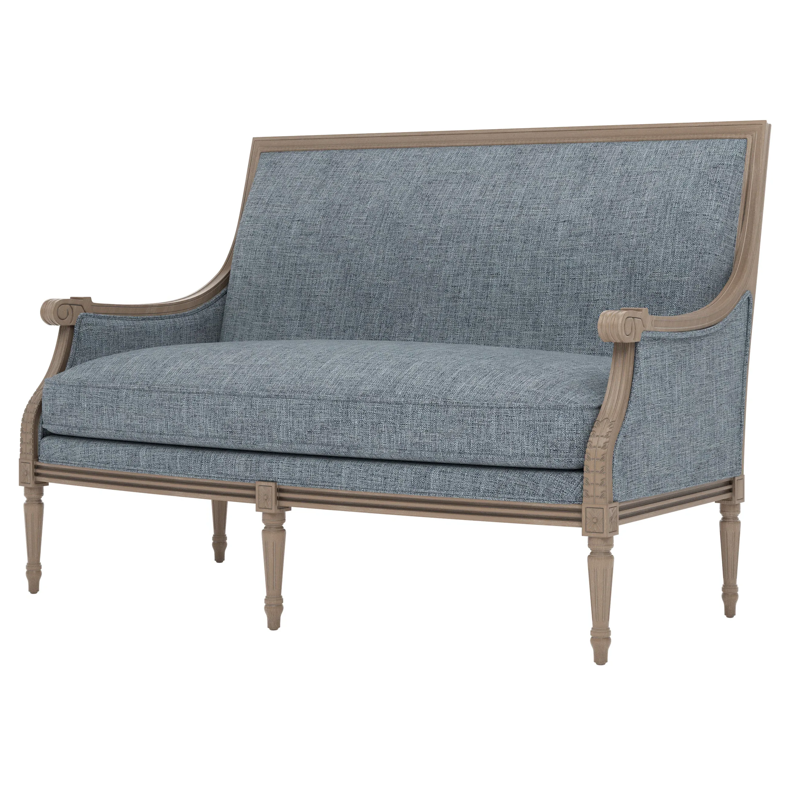 Juliette Textured Weave Settee - Atlantic Blue, Hardwood