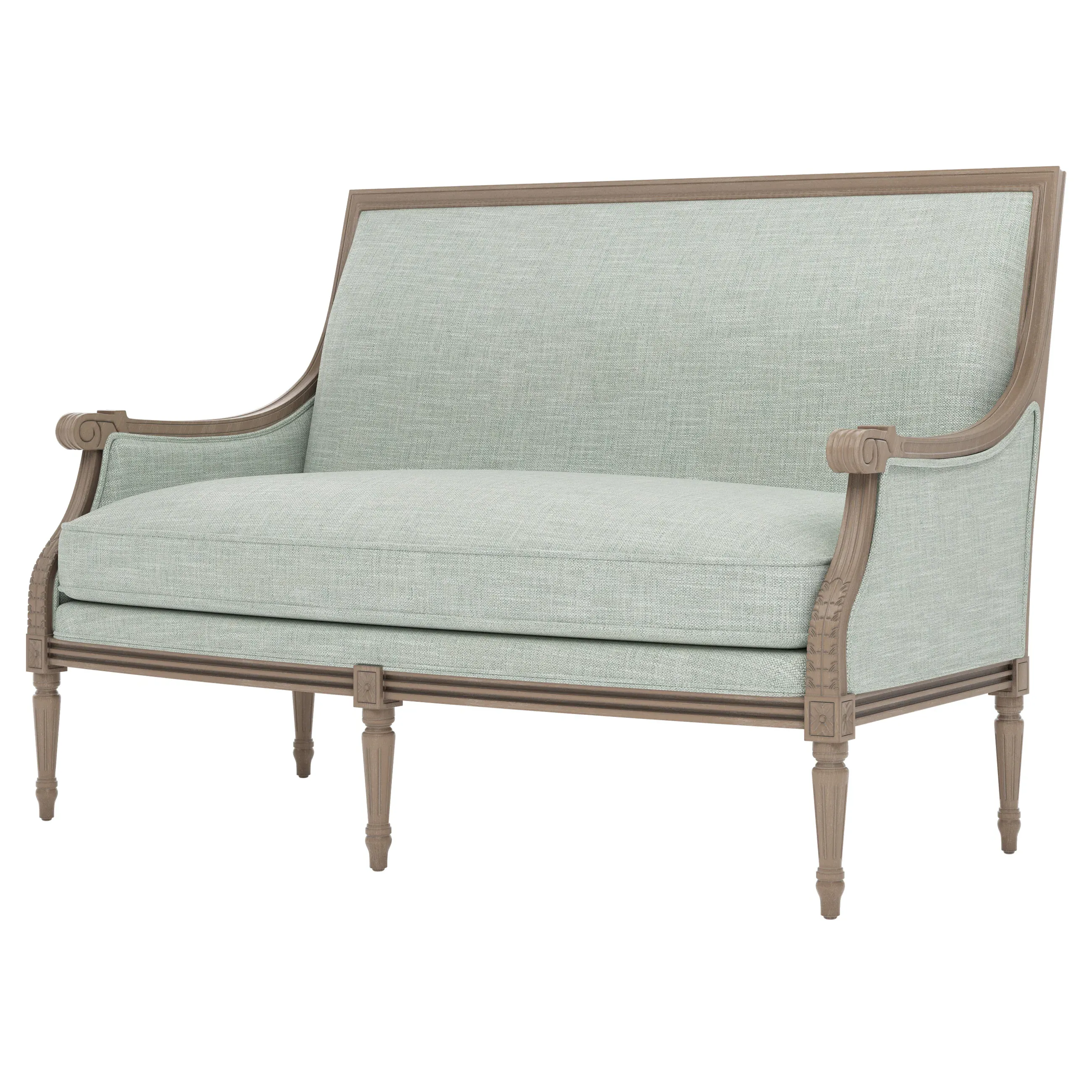 Juliette Textured Weave Settee - Blue, Hardwood