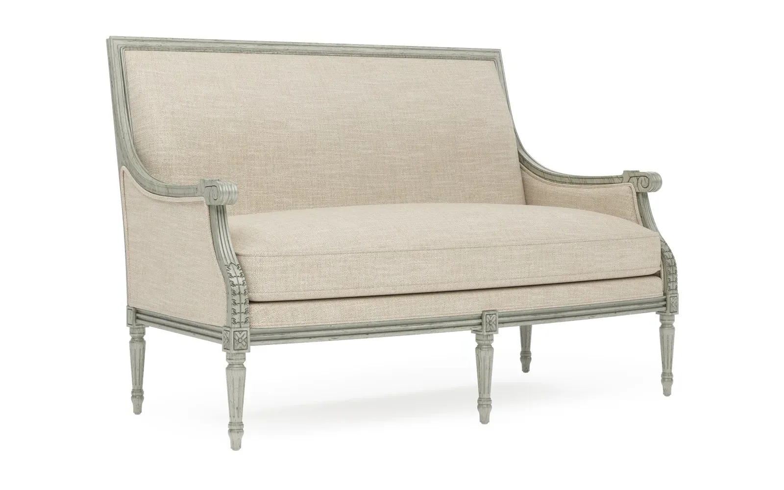 Juliette Textured Weave Settee - Pebble Shore, Hardwood