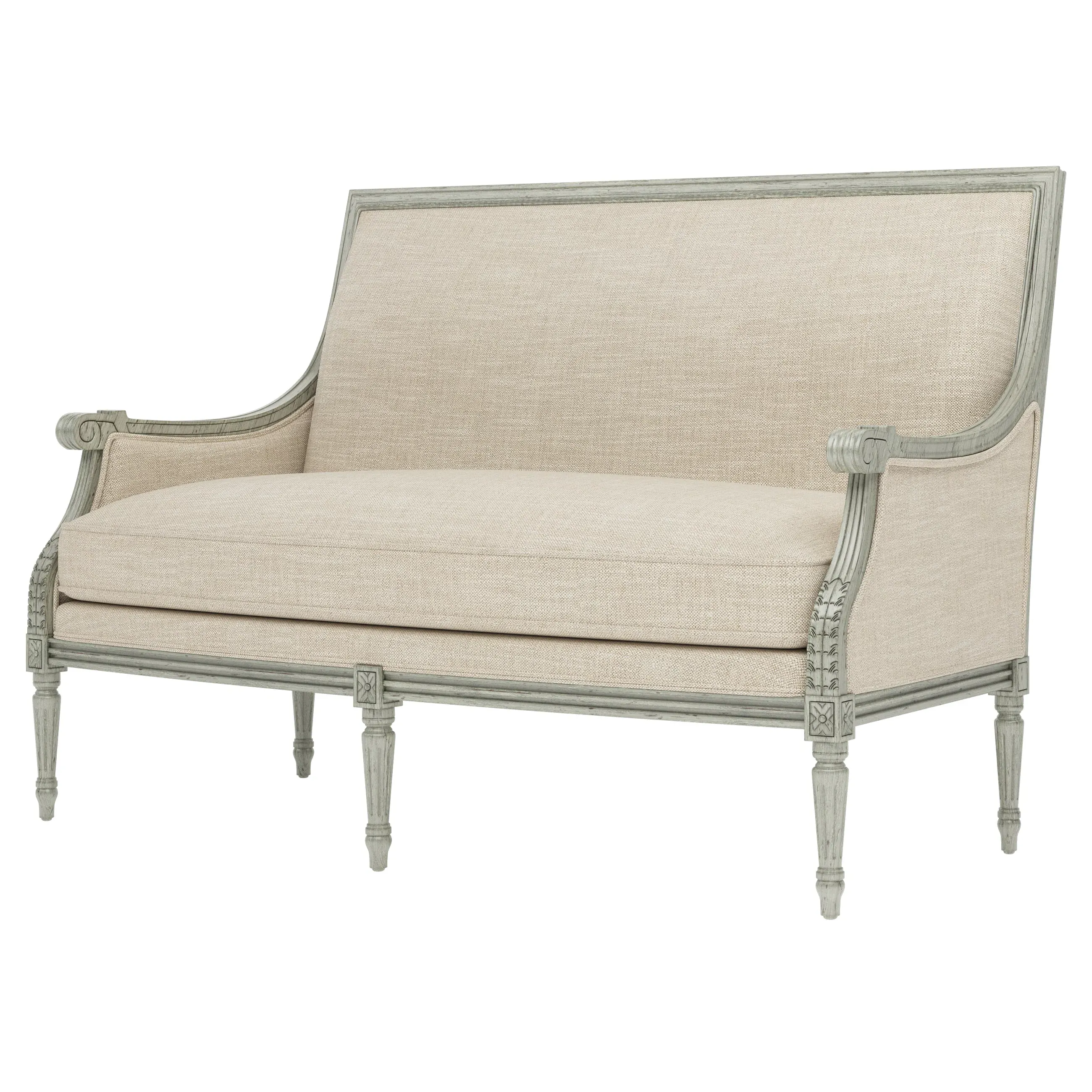 Juliette Textured Weave Settee - Pebble Shore, Hardwood