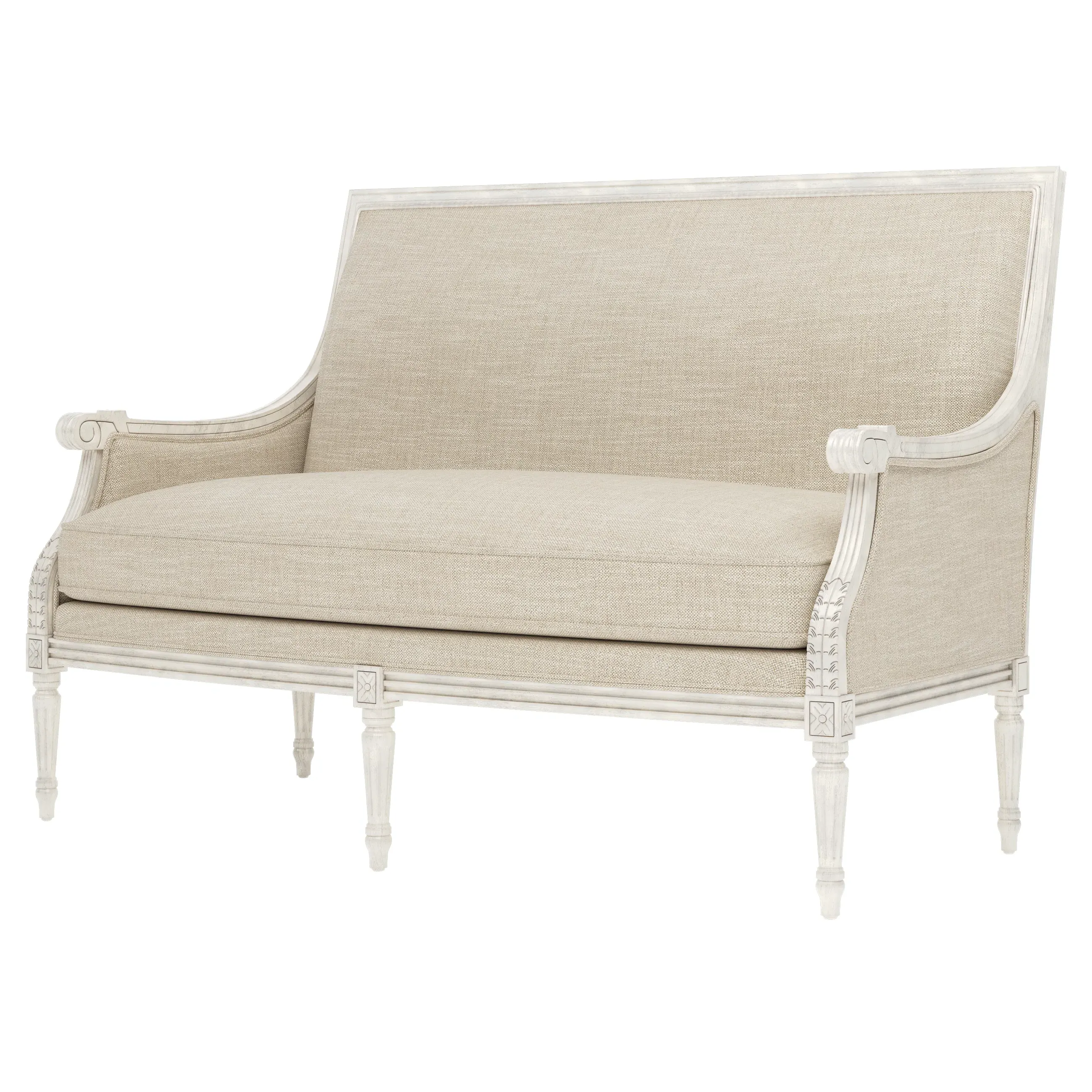Juliette Textured Weave Settee - Pebble Shore, Hardwood
