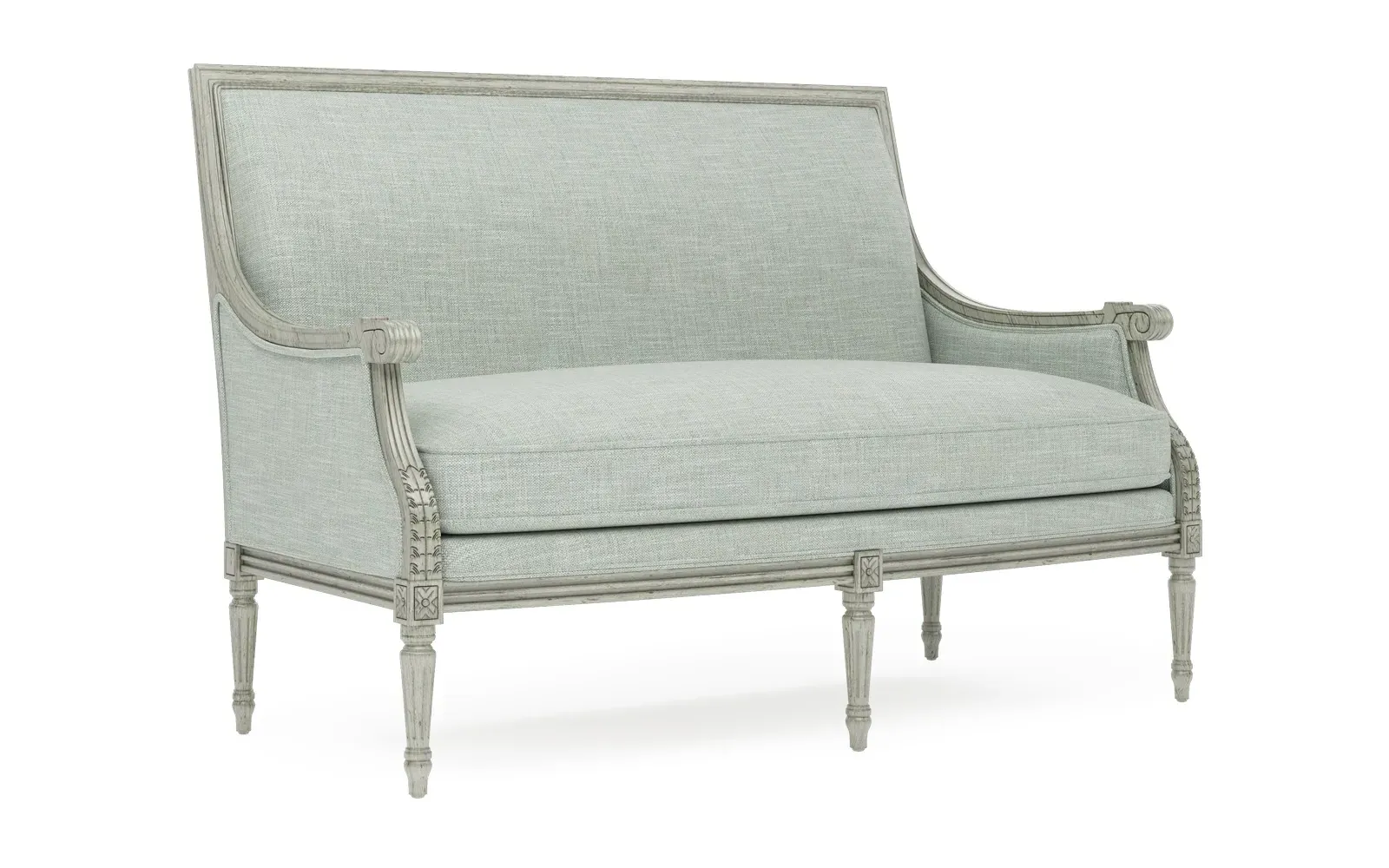 Juliette Textured Weave Settee - Spring Blue, Hardwood