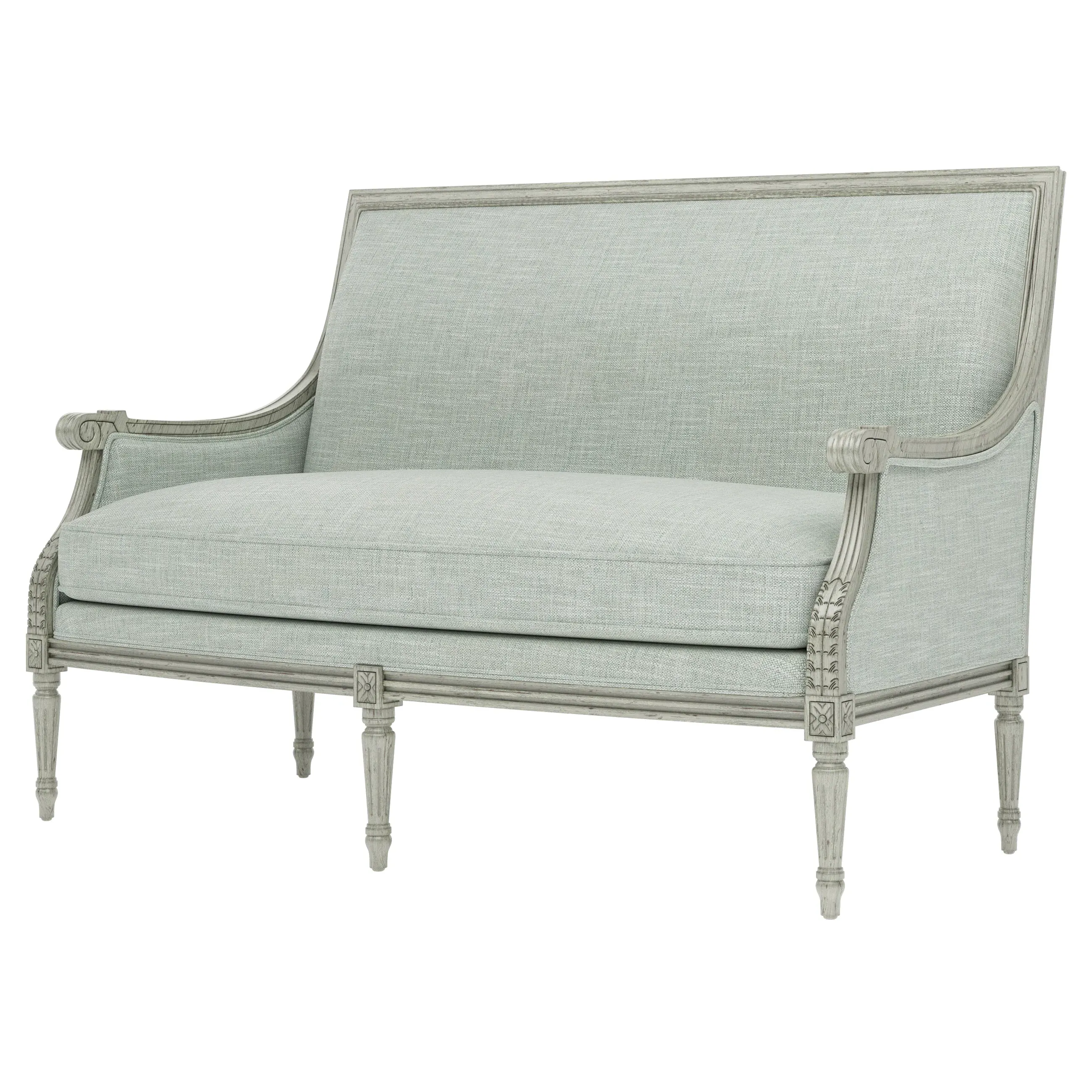 Juliette Textured Weave Settee - Spring Blue, Hardwood