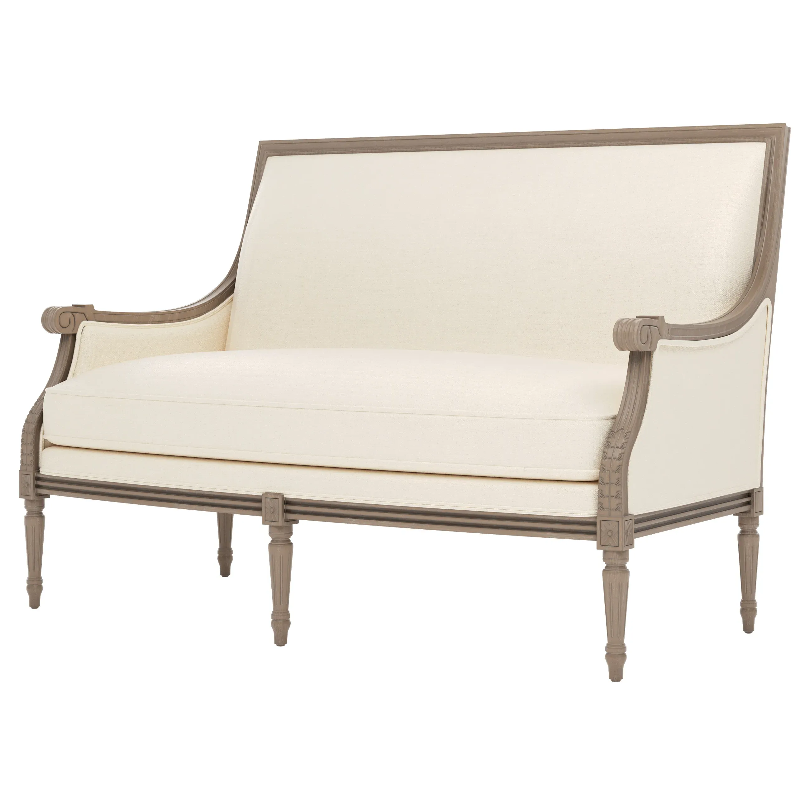 Juliette Textured Weave Settee - White, Hardwood
