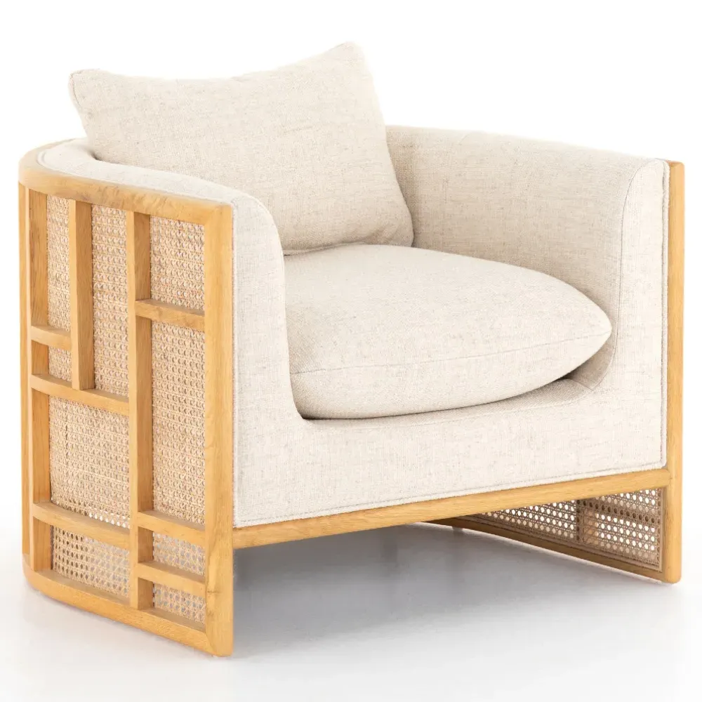 Jun Cushioned Arm Chair - Cream, Oak