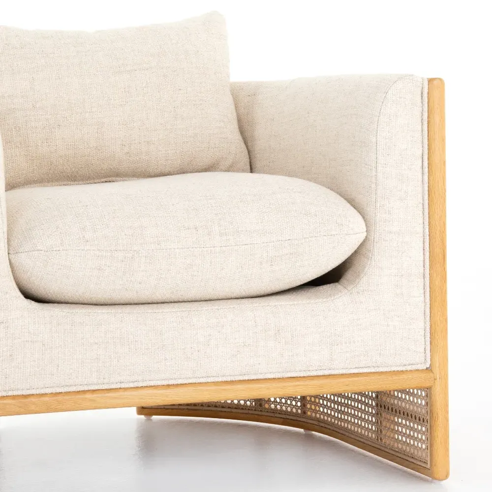 Jun Cushioned Arm Chair - Cream, Oak