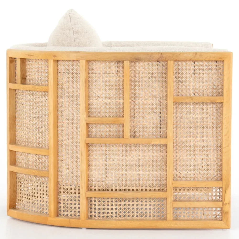 Jun Cushioned Arm Chair - Cream, Oak