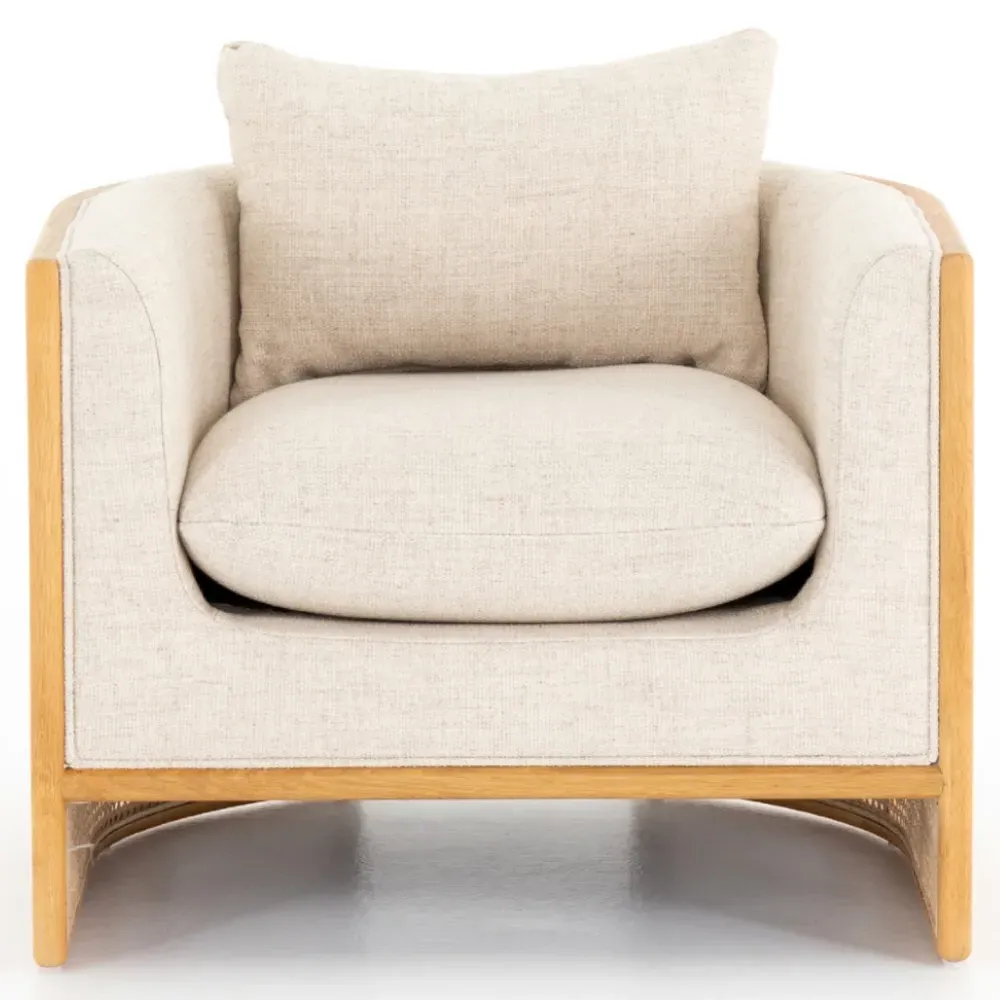 Jun Cushioned Arm Chair - Cream, Oak image