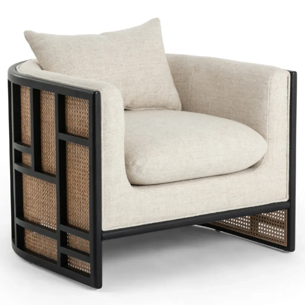 Jun Cushioned Arm Chair - Cream, Parawood