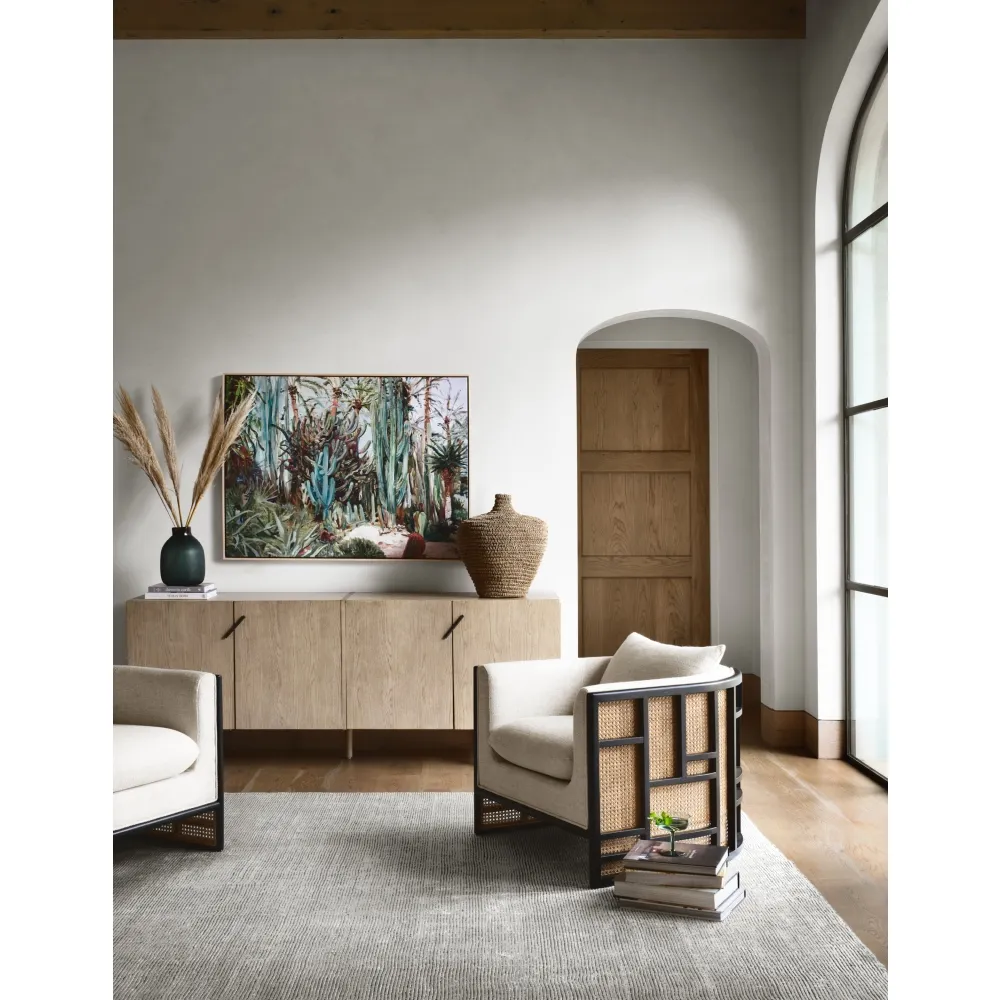 Jun Cushioned Arm Chair - Cream, Parawood