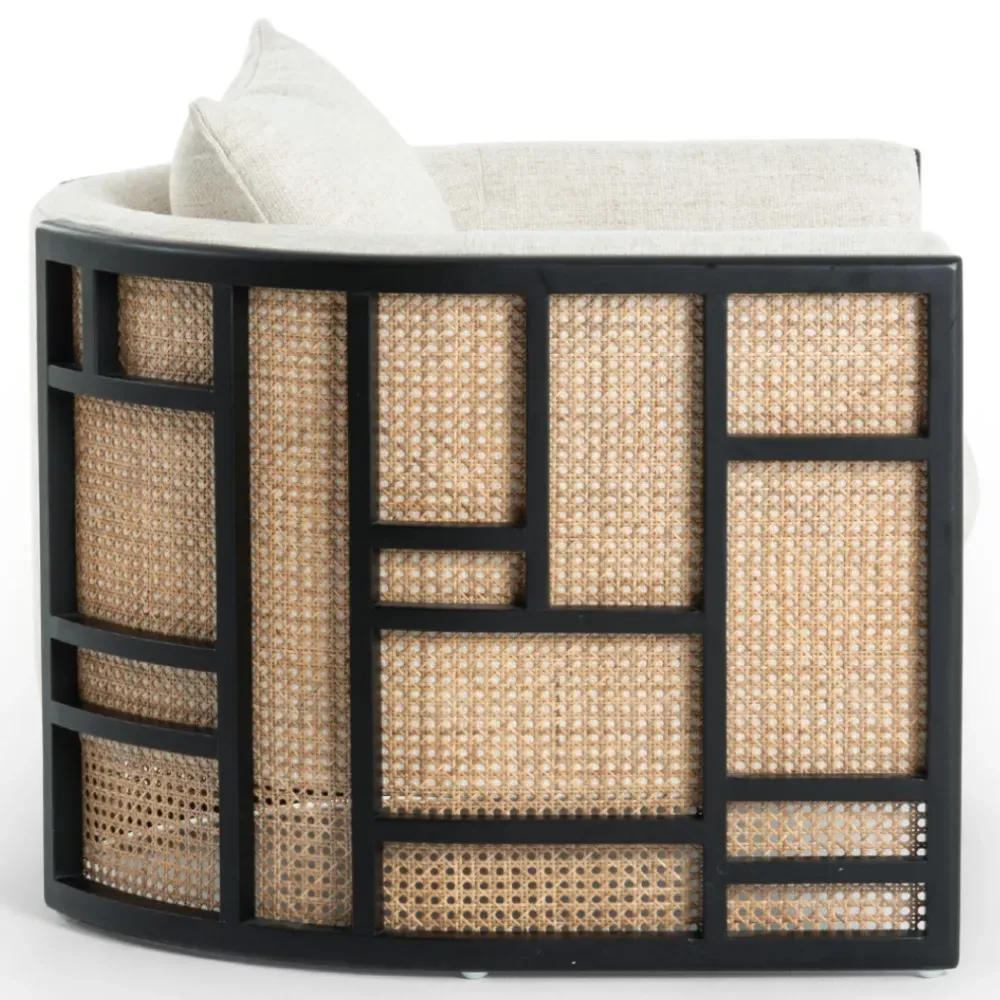 Jun Cushioned Arm Chair - Cream, Parawood