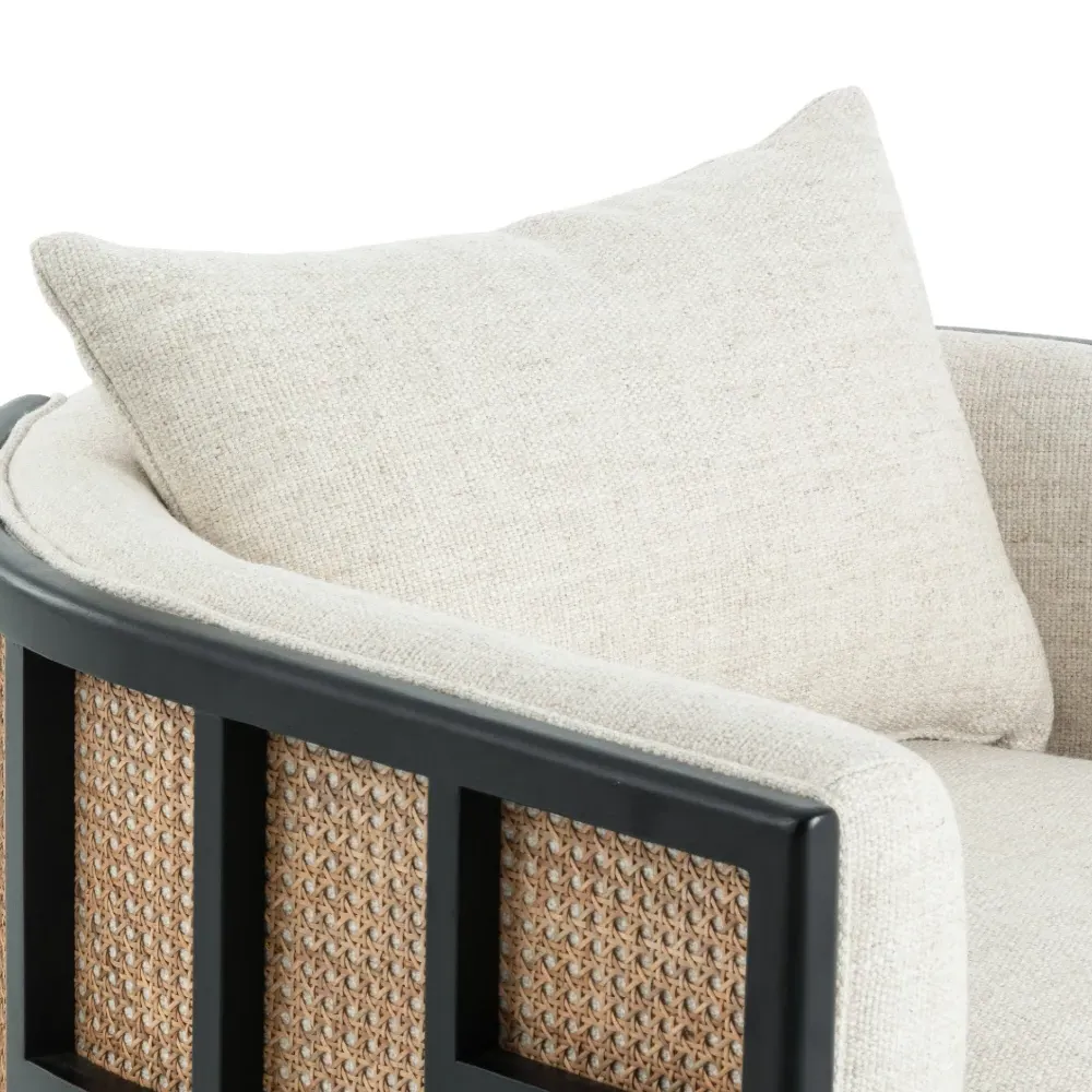 Jun Cushioned Arm Chair - Cream, Parawood