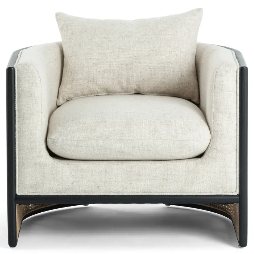 Jun Cushioned Arm Chair - Cream, Parawood