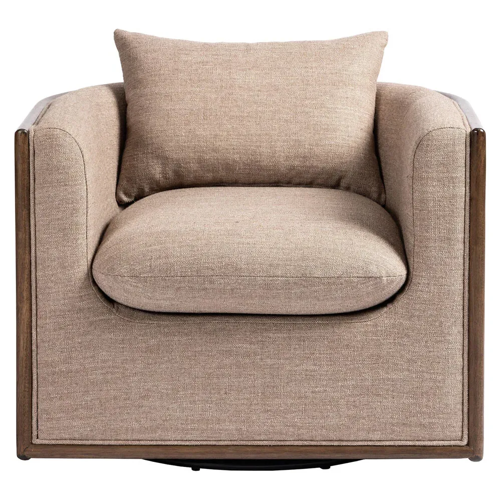 Jun Swivel Arm Chair - Dark Beige, Cane Wood image