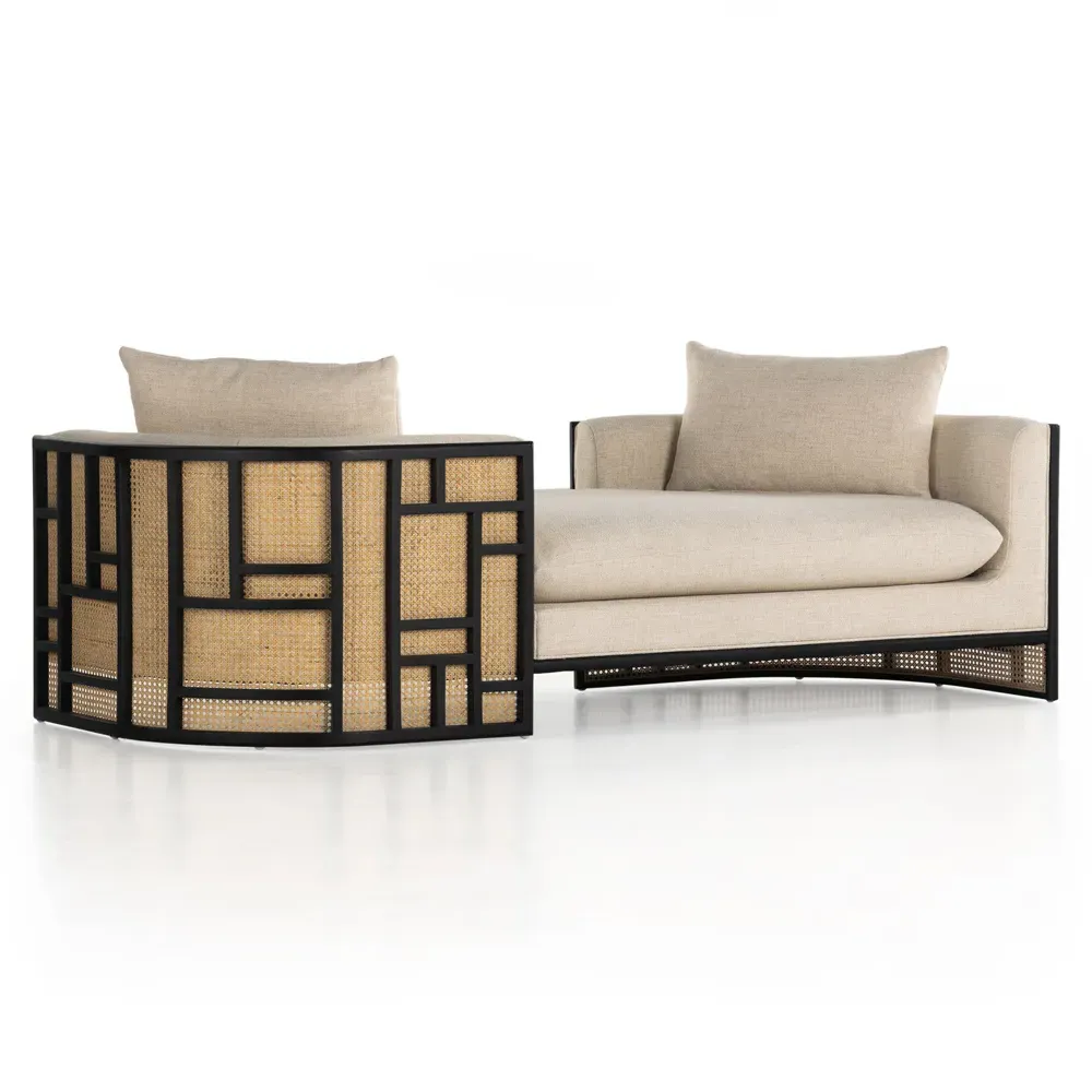 Jun Woven Cane Chaise Lounge - Cream, Parawood