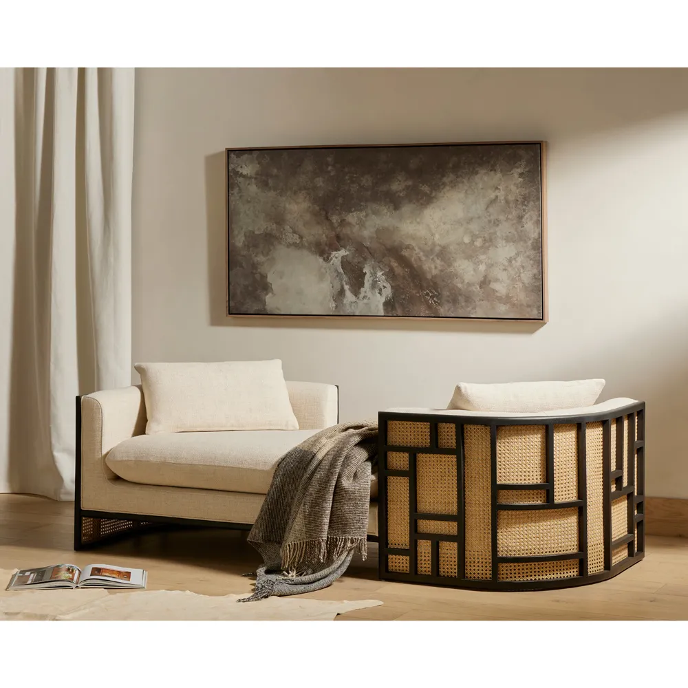 Jun Woven Cane Chaise Lounge - Cream, Parawood