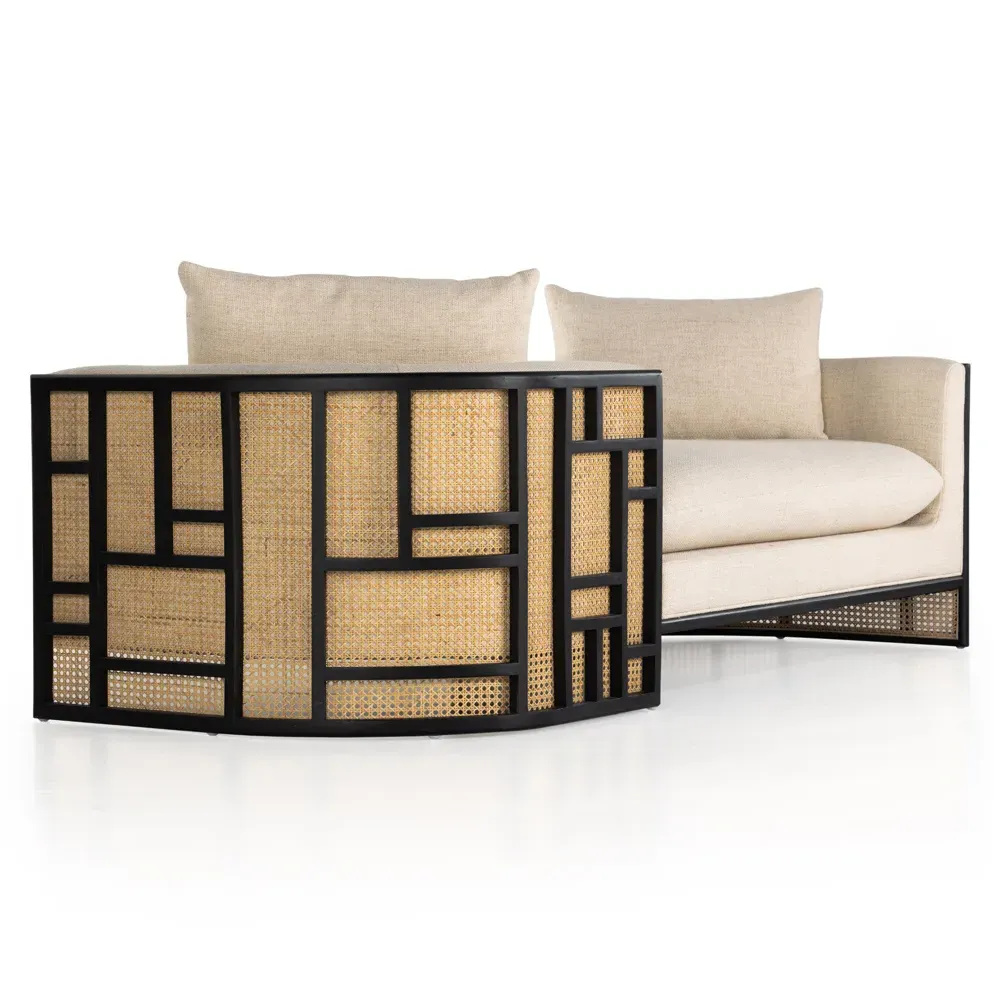 Jun Woven Cane Chaise Lounge - Cream, Parawood