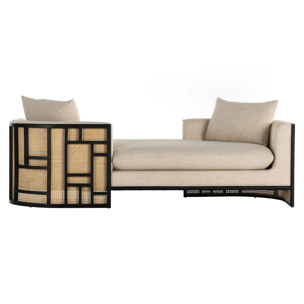 Jun Woven Cane Chaise Lounge - Cream, Parawood