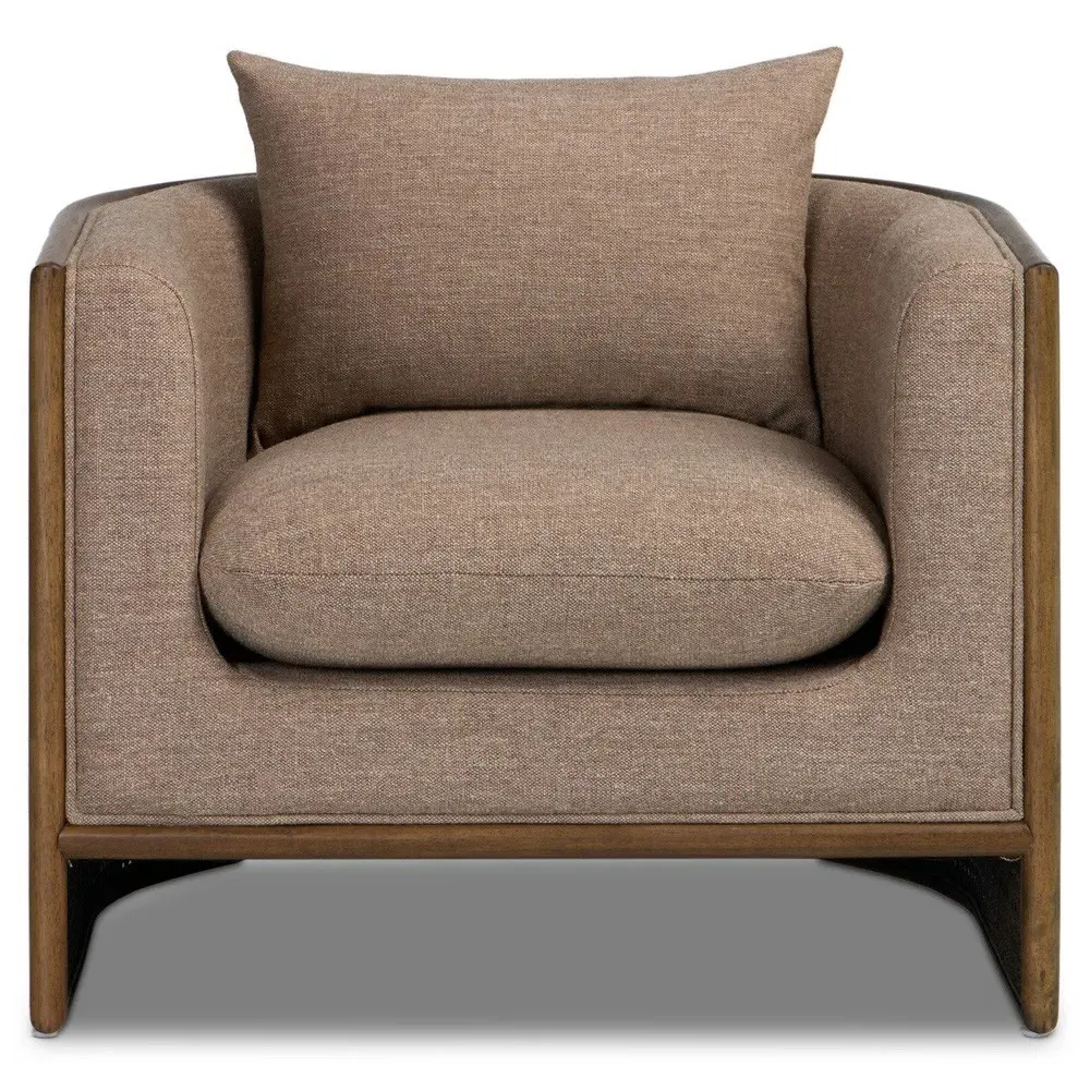 June Alcala Fawn Performance Vintage Wood Woven Cane Arm Chair