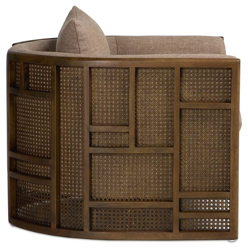 June Alcala Fawn Performance Vintage Wood Woven Cane Arm Chair