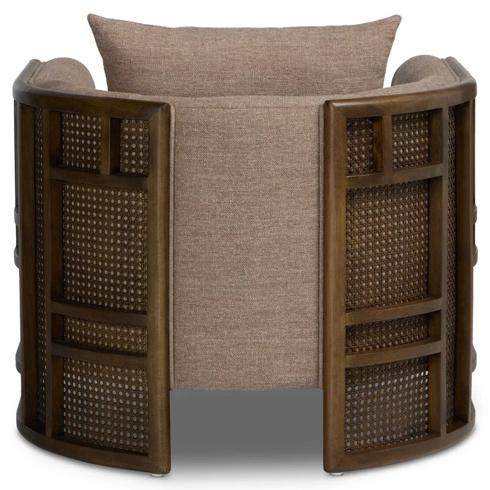 June Alcala Fawn Performance Vintage Wood Woven Cane Arm Chair