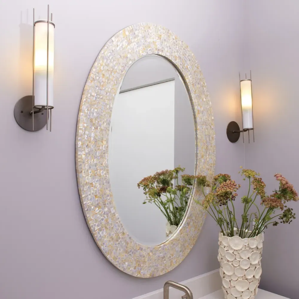 June Oval Wall Mirror - Ivory, Mother of Pearl
