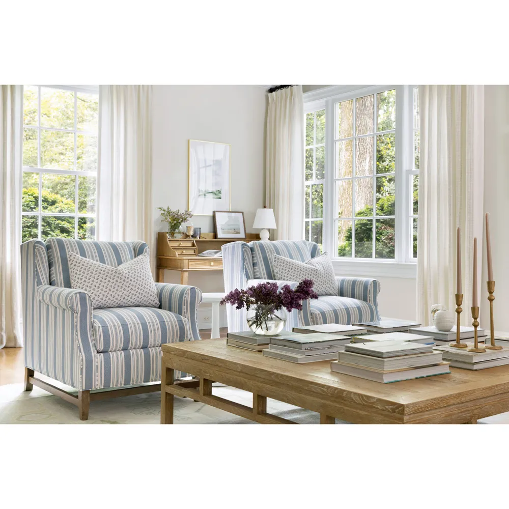 June Striped Arm Chair - Blue, Cotton