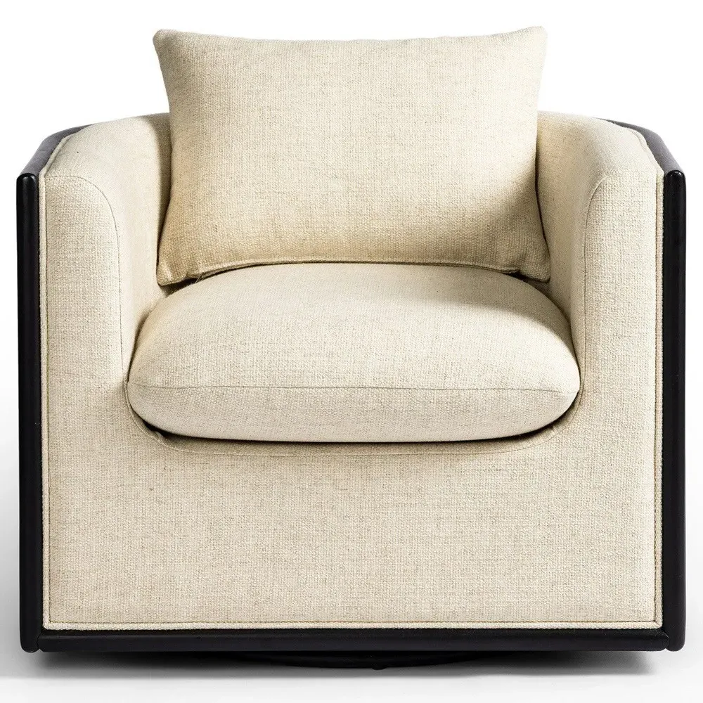 June Woven Cane Swivel Chair - Cream, Parawood