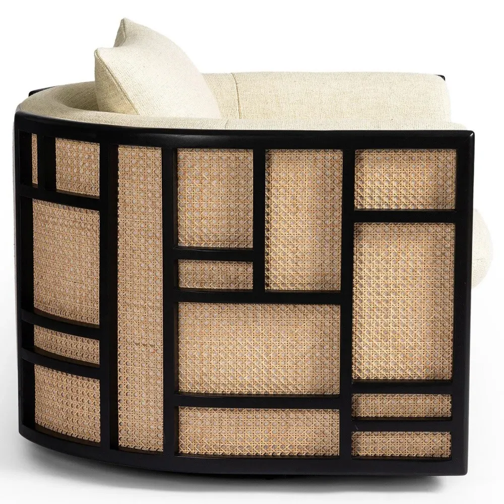 June Woven Cane Swivel Chair - Cream, Parawood