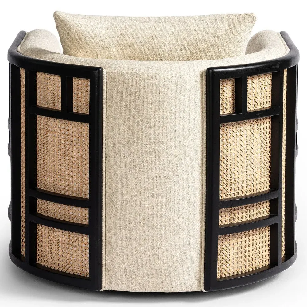 June Woven Cane Swivel Chair - Cream, Parawood
