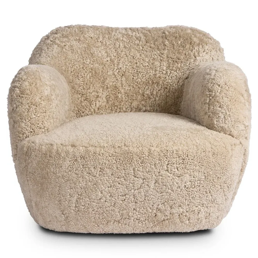 Justine Swivel Barrel Chair - Beige Shearling