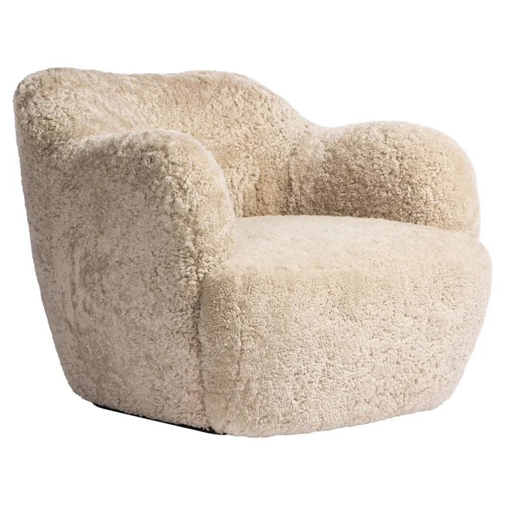 Justine Swivel Barrel Chair - Beige Shearling