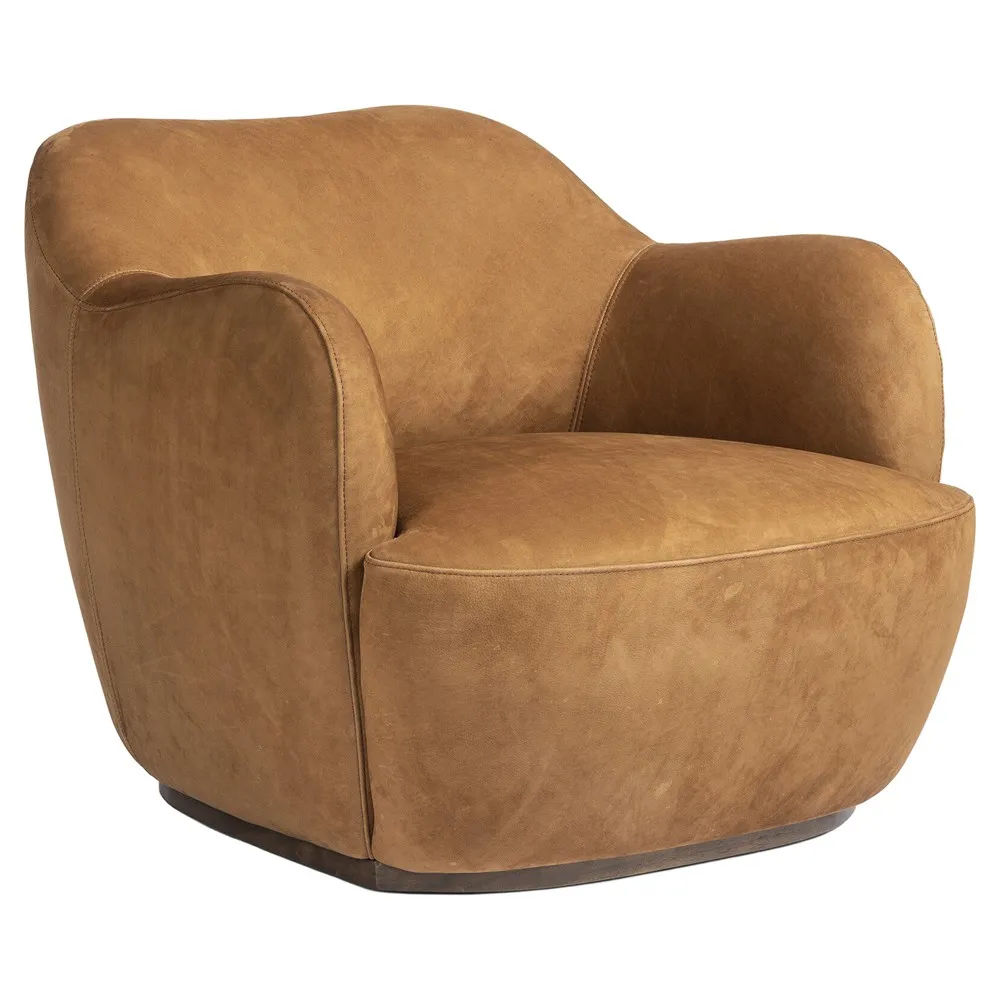 Justine Swivel Barrel Chair - Tan, Leather
