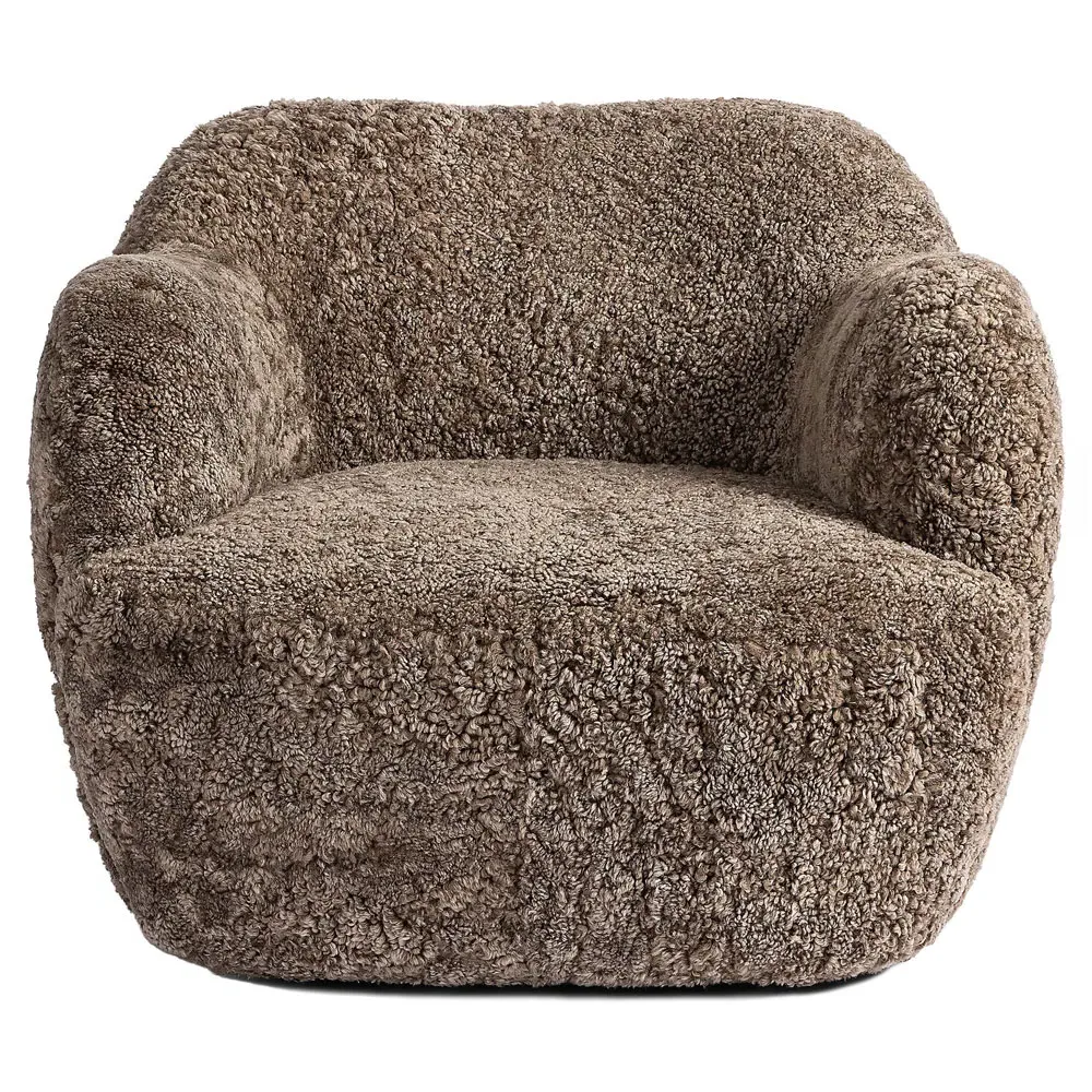Justine Swivel Barrel Chair - Taupe Shearling