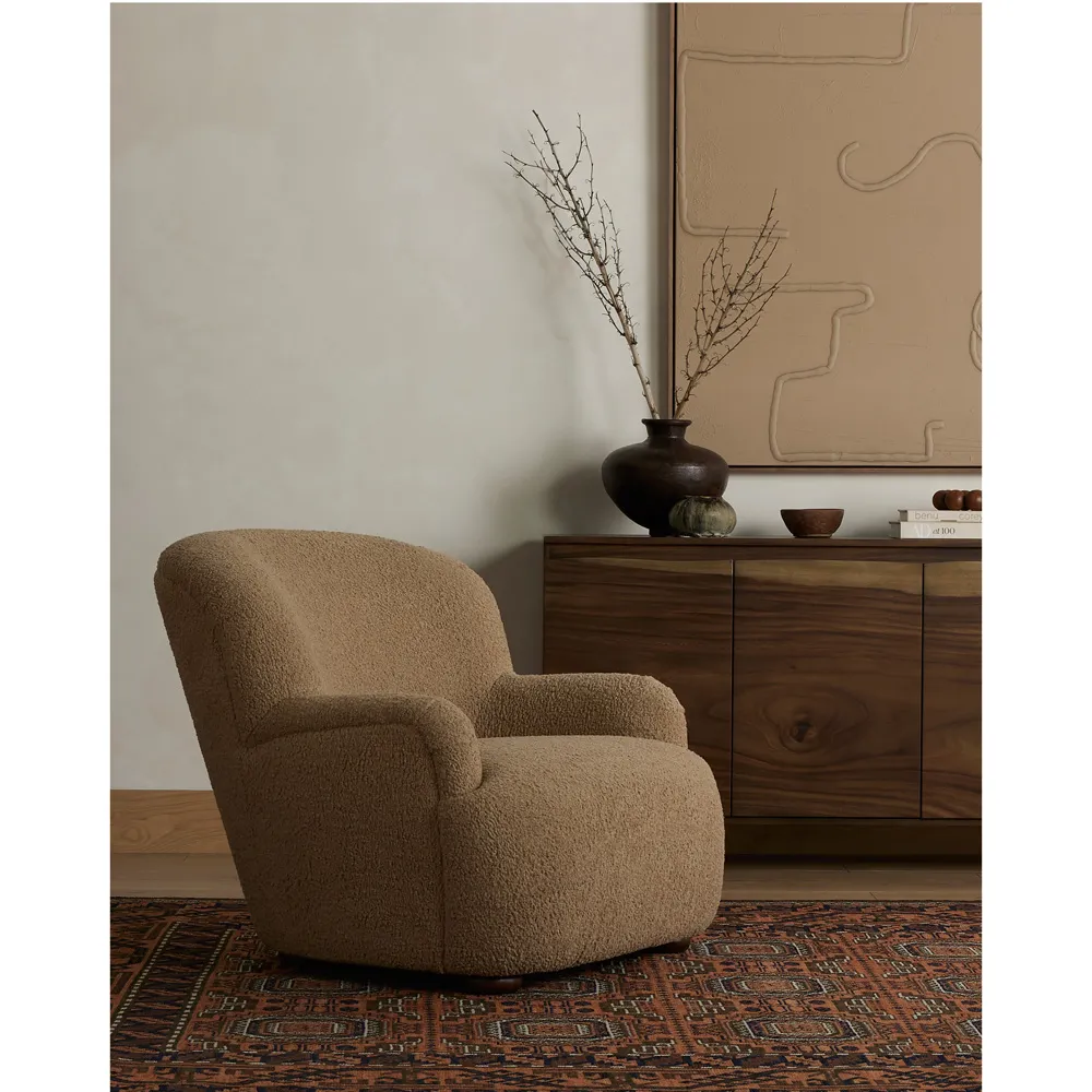 Kaden Wingback Arm Chair - Brown, Boucle