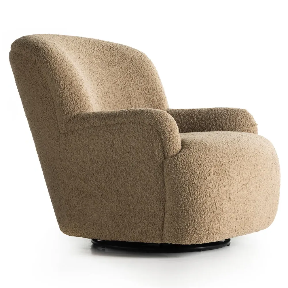 Kaden Wingback Swivel Arm Chair - Brown, Boucle