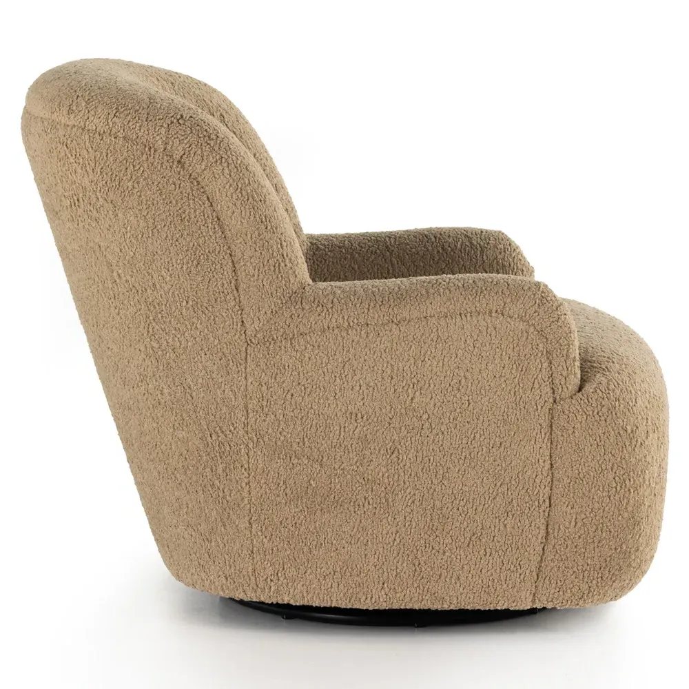 Kaden Wingback Swivel Arm Chair - Brown, Boucle