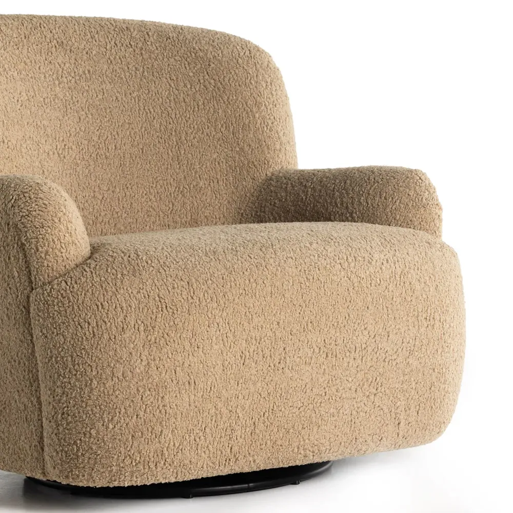 Kaden Wingback Swivel Arm Chair - Brown, Boucle