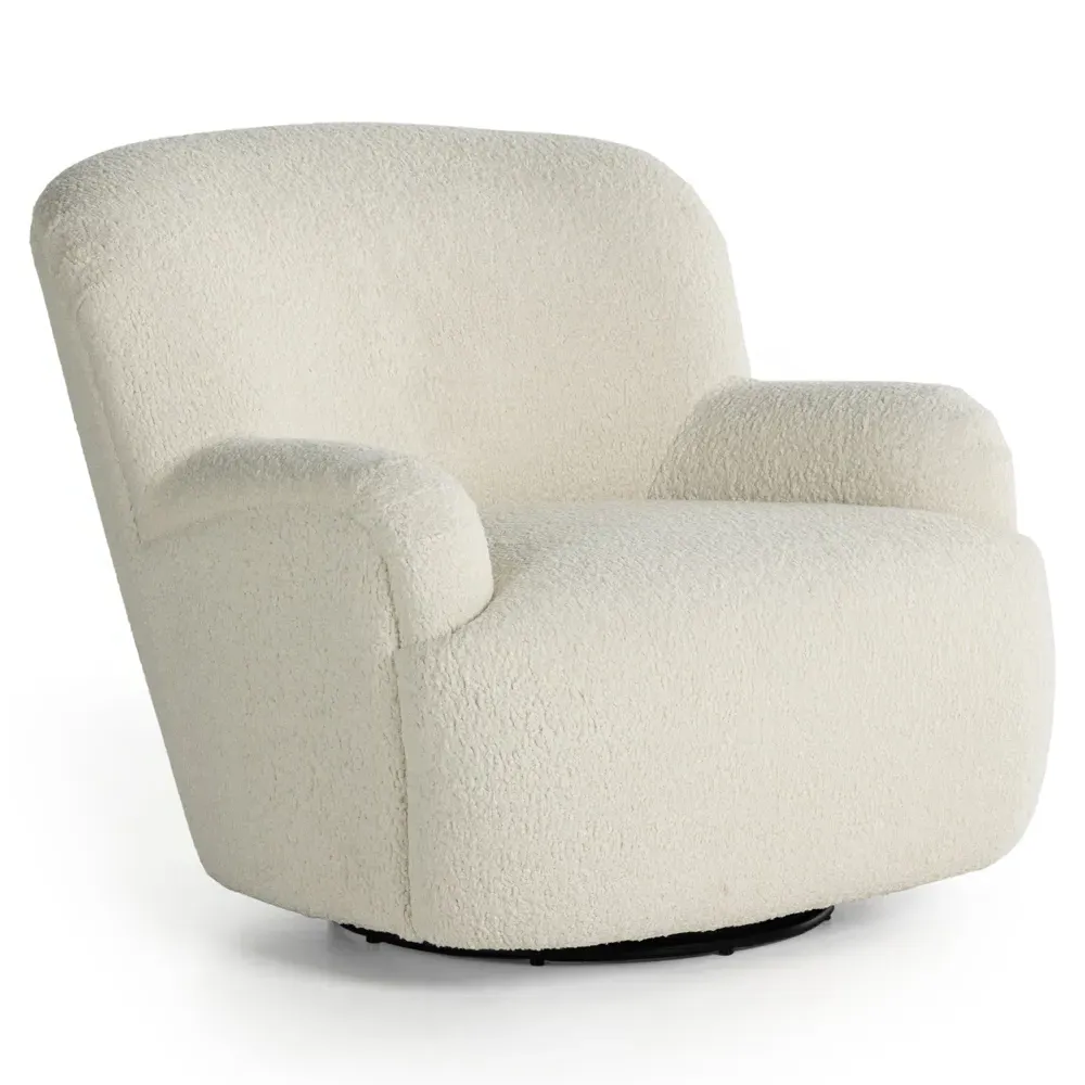 Kaden Wingback Swivel Arm Chair - Cream, Boucle