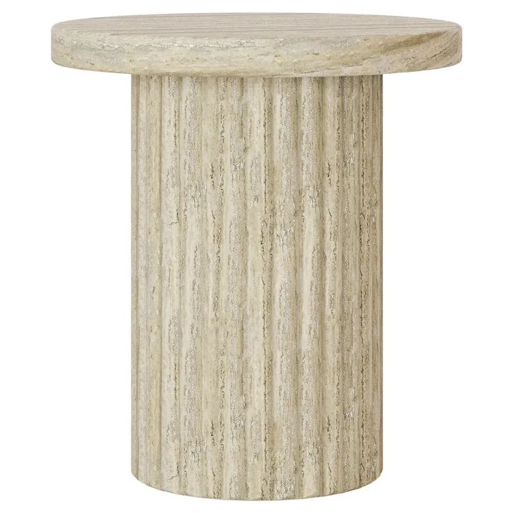Kaelen Round Pedestal Side Table - Beige, Concrete
