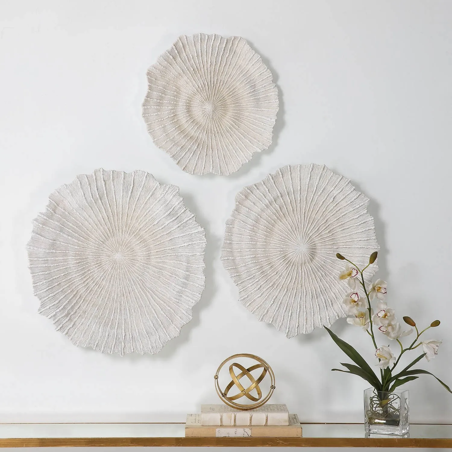Kaelin Coral Textured Wall Decor Set of 3 - White