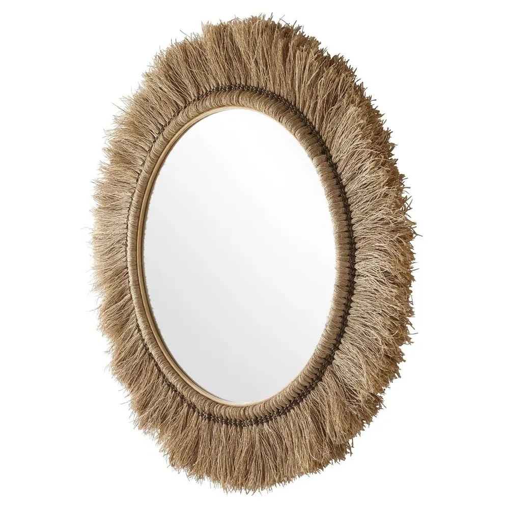 Kai Round Wall Mirror - Brown, Abaca